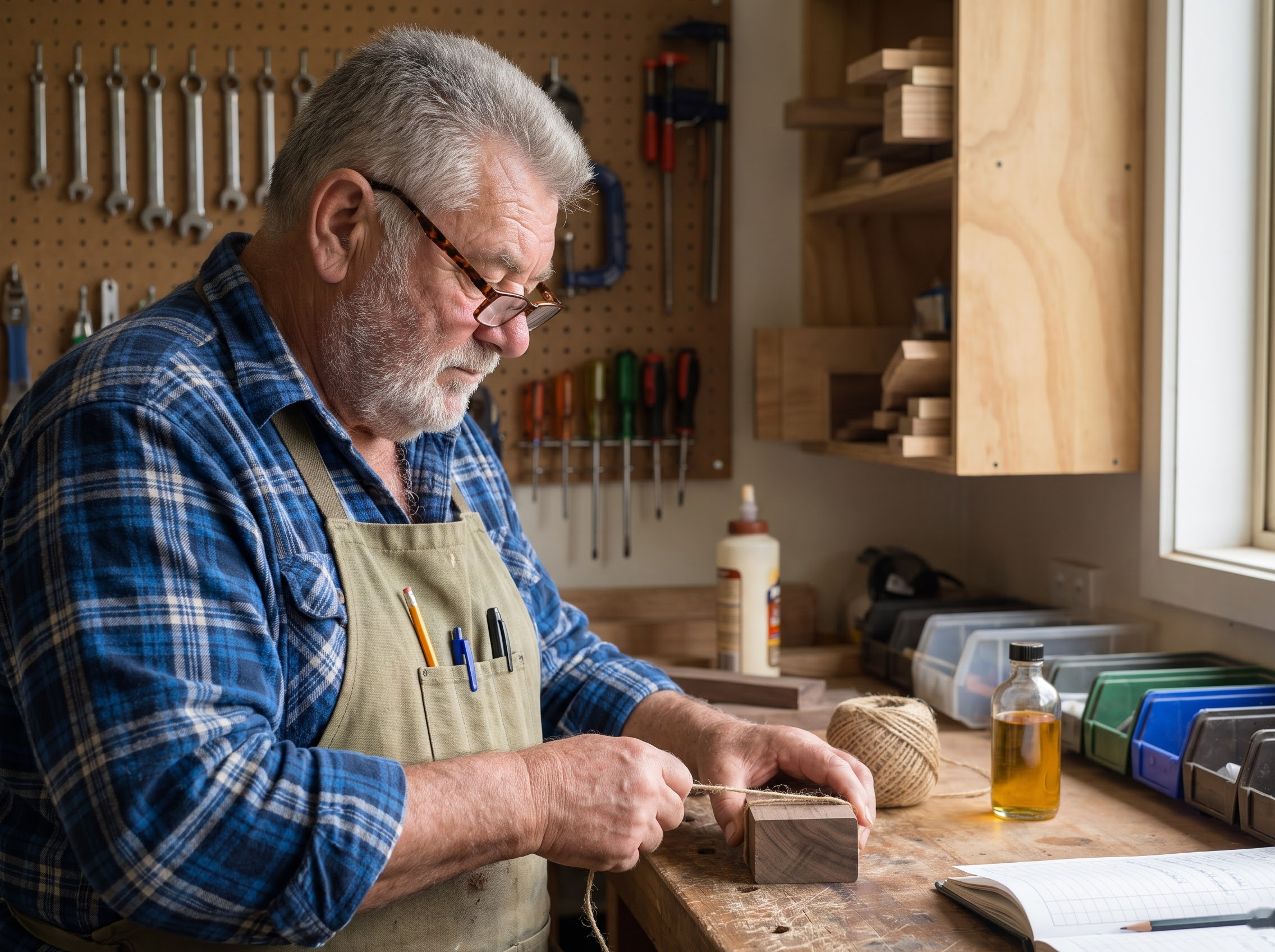 Harlan Teague working at his bench