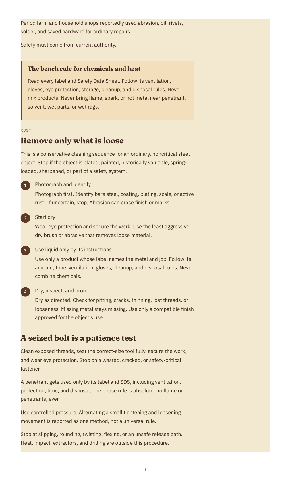 A safety page from The Mending Bench